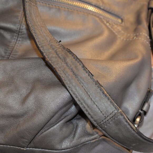 Coach F16178 Gunmetal Metallic Crossbody Leather Slouchy Purse with Studs - Picture 9 of 11